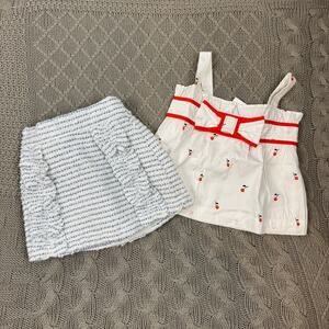 Janie and Jack Bundle ~ Cherry Tank and White and Blue Kids Skirt ~ 3/6M
